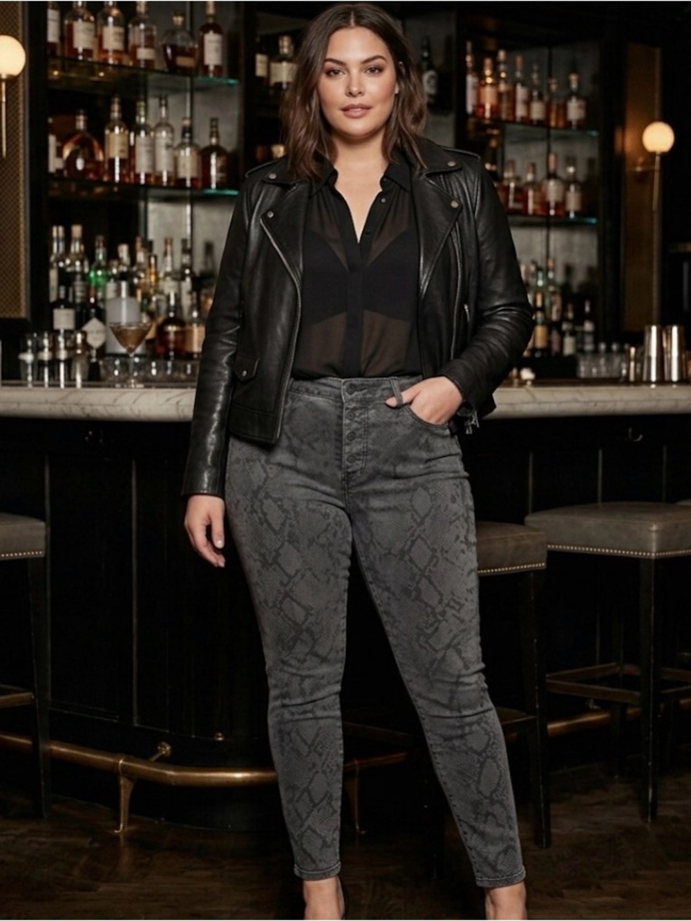 FRAME Le Skinny De Jeanne Jeans Tonal Python Snake Print Grey Black Size 28